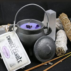 Reusable 4" Cast Iron Cauldron Candle with Lid and Hanging Handle for Spell Casting, Smudging, Ritual & Blessings Pot Belly Witchcraft Candle Aromatherapy (Lavender)