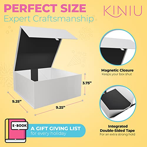 Kiniu 1 Pack White Gift Boxes with Lids for Presents - Collapsible Magnetic Closure Box for Bridesmaid Proposal, Groomsman, Wedding, Birthday, Shirt Gift Box - 9.25x9.25x3.75 Inches