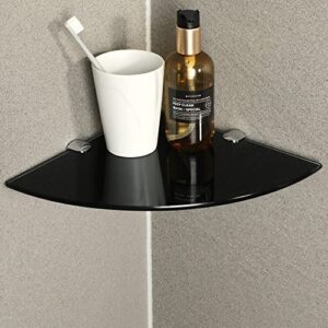 sayayo glass corner shelf for wall, 10 x 10 inch chrome tempered floating glass shelves for bathroom 1 pack, black