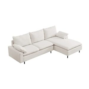 100'' linen l-shaped right-hand facing sectional sofa with metal legs and 2 pillows(beige)