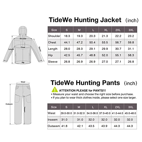 TIDEWE Hunting Clothes for Men with Fleece Lining, Safety Strap Compatible Water Resistant Silent Jacket and Pants, Hunting Suit for Climbing Hiking Trekking Camping (Next Camo G2 Size L)