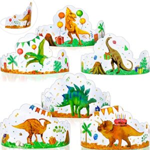 zhanmai 30 pcs dinosaur party hats paper birthday party crowns dinosaur paper hats theme party supplies for kids boys girls, 6 styles