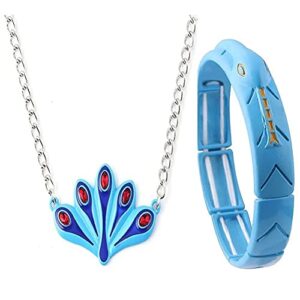 lipeed jewelry blue peacock necklace, blue snake bangle, anime peripheral jewelry necklace bracelet set movie game jewelry gift for girls