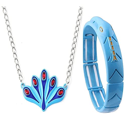Lipeed Jewelry Blue Peacock Necklace, Blue Snake Bangle, Anime Peripheral Jewelry Necklace Bracelet Set Movie Game Jewelry Gift for Girls
