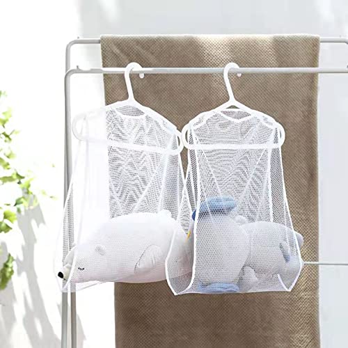 Mesh Pillow Toy Clothes Rack Foldable Doll Clothes Rack Balcony Clothes Dryer Wardrobe Cushion Storage Bag 2pack (L, White)