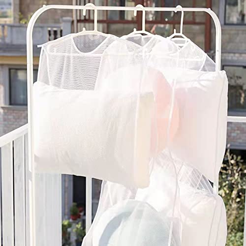 Mesh Pillow Toy Clothes Rack Foldable Doll Clothes Rack Balcony Clothes Dryer Wardrobe Cushion Storage Bag 2pack (L, White)