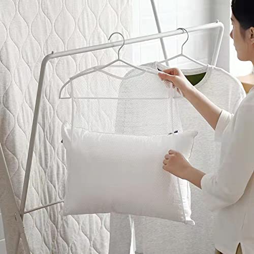 Mesh Pillow Toy Clothes Rack Foldable Doll Clothes Rack Balcony Clothes Dryer Wardrobe Cushion Storage Bag 2pack (L, White)