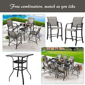 LOKATSE HOME Patio Bar Set 3 Piece Counter Height Stools Glass Top Tempered Tesilin Conversation Dining Furniture, Grey