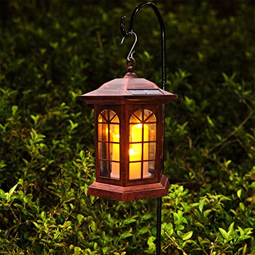 Solar Outdoor Waterproof Hanging Lantern, Garden Decorative Solar Lights PVC Upgrade 3 LED Flickering Flameless Candle Decorative Lights for Garden(Garden Candle)