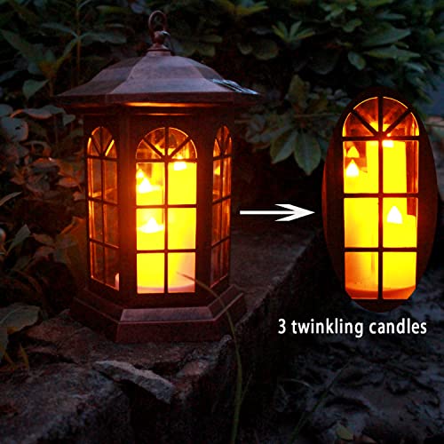 Solar Outdoor Waterproof Hanging Lantern, Garden Decorative Solar Lights PVC Upgrade 3 LED Flickering Flameless Candle Decorative Lights for Garden(Garden Candle)