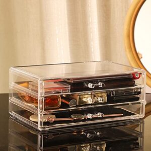 Cq acrylic Countertop Stackable Drawers Bathroom Cabinet Organizer Clear Organizing Bins For Cosmetics Organizer Jewelry Hair Accessories Nail Polish Lipstick Make up Marker Pen Medicine Storage