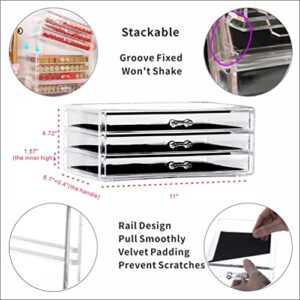 Cq acrylic Countertop Stackable Drawers Bathroom Cabinet Organizer Clear Organizing Bins For Cosmetics Organizer Jewelry Hair Accessories Nail Polish Lipstick Make up Marker Pen Medicine Storage