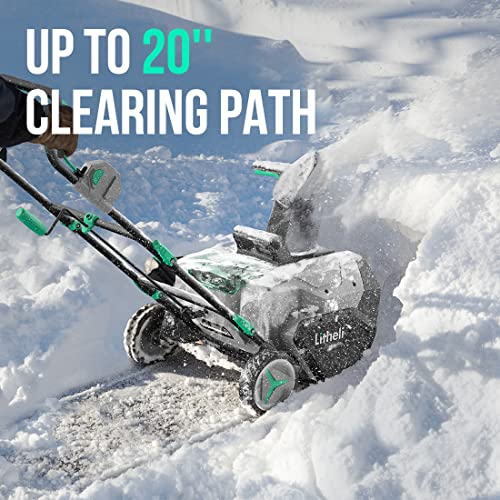 Litheli 2x20V Cordless Snow Blower,20 Inch Battery Powered Snow Thrower with Brushless Motor Electric Snow Remove Machine, 2 x4.0 Ah Batteries & Charger