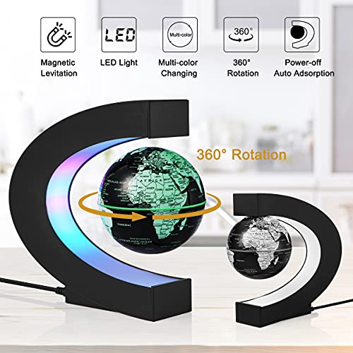 Magnetic levitation world map globe rotating levitation globe (with LED lights) office home desktop decorative gadgets friends teacher business birthday gift （blue）