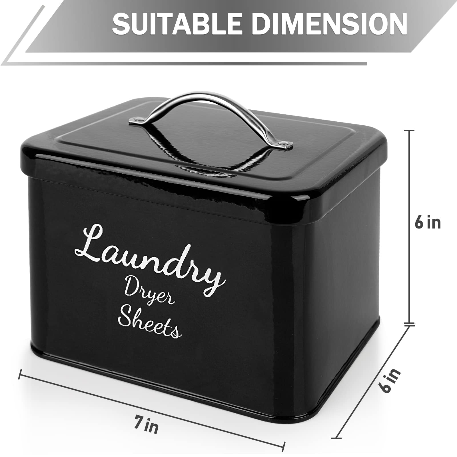 Creproly Dryer Sheet Holder Dispenser Farmhouse Metal Dryer Sheet Container with Lid for Laundry Room Decor and Space Saving Laundry Room Organization and Storage (Black)