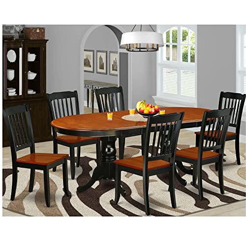 East West Furniture PLDA7-BCH-W Plainville 7 Piece Set Consist of an Oval Dining Room Table with Butterfly Leaf and 6 Wood Seat Chairs, 42x78 Inch, Black & Cherry