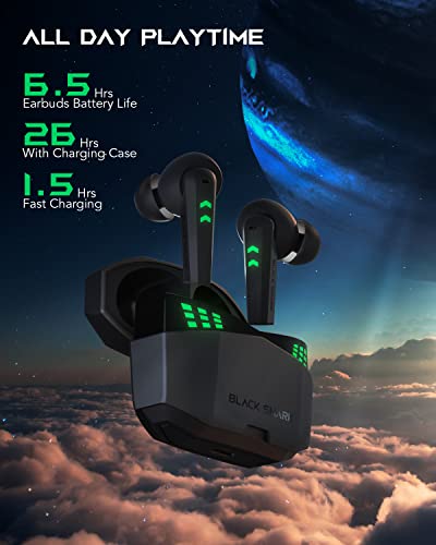 Black Shark Bluetooth Earbuds with 0.035s Ultra-Low Latency, Dual Environmental Noise Cancelling Microphones, Wireless Earbuds Gaming Earbuds with Bluetooth 5.2, IPX5 Waterproof, 26h Listening Time