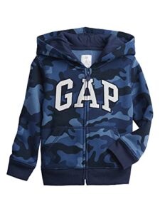 gap baby boys logo zip hoodie hooded sweatshirt, blue camo, 6-12 months us