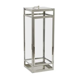 deco 79 stainless steel pillar candle lantern, 11" x 11" x 32", silver