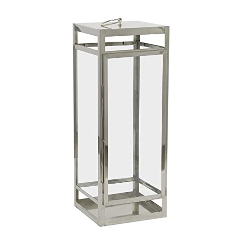 Deco 79 Stainless Steel Pillar Candle Lantern, 11" x 11" x 32", Silver