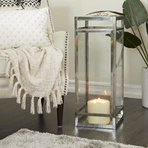 Deco 79 Stainless Steel Pillar Candle Lantern, 11" x 11" x 32", Silver