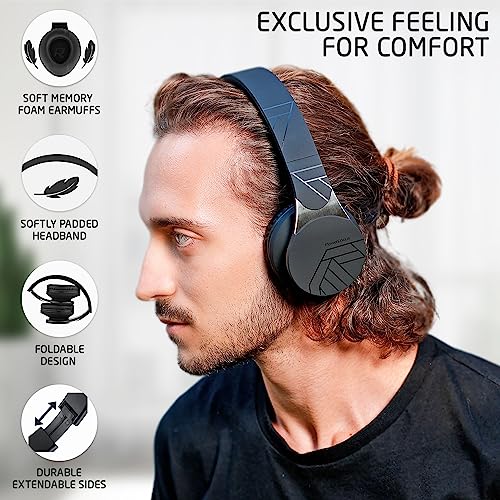 PowerLocus Bluetooth Headphones Over Ear, Wireless Headphones, Foldable Headphone with Hi-Fi Stereo, Built-in Microphone, Soft Earmuffs, Micro SD, Wireless and Wired Headphone for iPhone/iPad/PC/TV