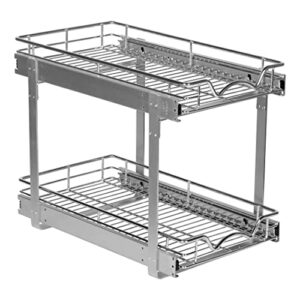 hold n’ storage 2 tier pull out cabinet organizer – heavy duty metal with 5 year limited warranty -12.5"w x 21"d x 16-1/2"h
