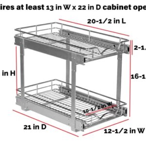 Hold N’ Storage 2 Tier Pull Out Cabinet Organizer – Heavy Duty Metal with 5 Year Limited Warranty -12.5"W x 21"D x 16-1/2"H