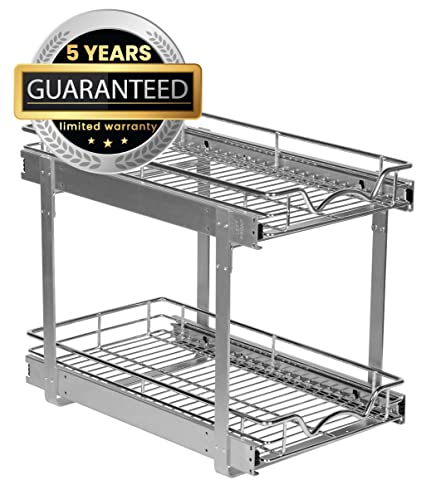 Hold N’ Storage 2 Tier Pull Out Cabinet Organizer – Heavy Duty Metal with 5 Year Limited Warranty -12.5"W x 21"D x 16-1/2"H