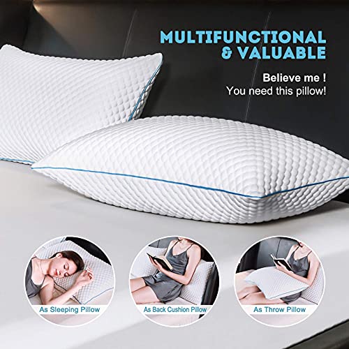 VVZ Shredded Memory Foam Pillows, Bed Pillows for Sleeping 2 Pack Standard Size 20 x 26 Inches, Luxury Hotel Cooling Gel Foam Pillows Set of 2, Adjustable Loft Pillow for Side and Back Sleepers