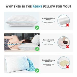 VVZ Shredded Memory Foam Pillows, Bed Pillows for Sleeping 2 Pack Standard Size 20 x 26 Inches, Luxury Hotel Cooling Gel Foam Pillows Set of 2, Adjustable Loft Pillow for Side and Back Sleepers