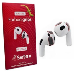 setex gecko grip anti-slip grip pads designed for apple airpods gen 3 [fits in charging case] maximum sweat performance (12 pads)