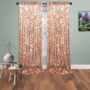 YCC 9FT x 9 FT Big Payette Rose Gold Big Shiny Sequin Backdrop Curtains Background for Party/Christmas/Wedding Photo Booth Shimmer Wall Backdrop Cloth