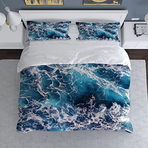 Duvet Cover Sets California King -Ocean Waves Landscape-Bedding Comforter Set Breathable SetsSoft Microfiber 3 Pcs