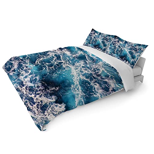 Duvet Cover Sets California King -Ocean Waves Landscape-Bedding Comforter Set Breathable SetsSoft Microfiber 3 Pcs