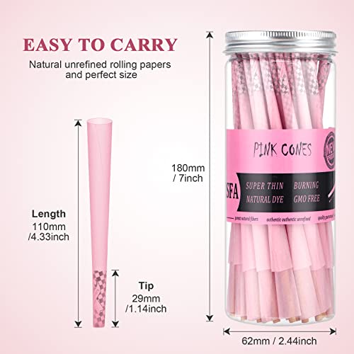 TISFA Pink Pre rolled Cones 60 Pack Rolling Papers King Size Rolling Cones with Tips & Packing Sticks (60 PCS)