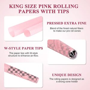 TISFA Pink Pre rolled Cones 60 Pack Rolling Papers King Size Rolling Cones with Tips & Packing Sticks (60 PCS)