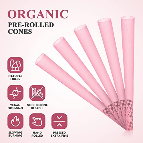 TISFA Pink Pre rolled Cones 60 Pack Rolling Papers King Size Rolling Cones with Tips & Packing Sticks (60 PCS)