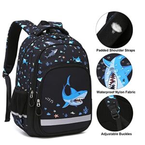 Kouxunt School Backpacks Set for Girls Boys Teens, Kids Elementary Middle School Bag Bookbag with Insulated Lunch Bag Pencil Case (Shark)