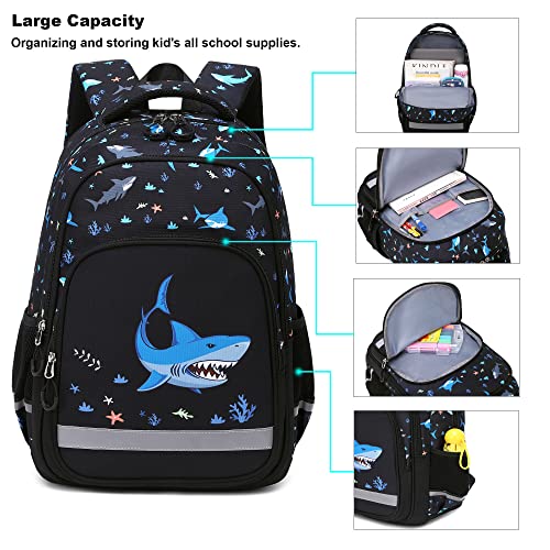 Kouxunt School Backpacks Set for Girls Boys Teens, Kids Elementary Middle School Bag Bookbag with Insulated Lunch Bag Pencil Case (Shark)