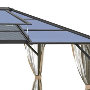 Outsunny 12' x 14' Hardtop Gazebo Canopy with Polycarbonate Sngle Roof, Outdoor Gazebo with Sidewalls for Patio, Garden, Backyard, Deck, Gray and Brown