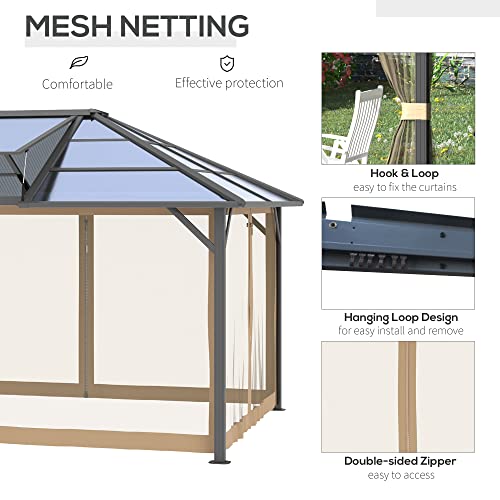 Outsunny 12' x 14' Hardtop Gazebo Canopy with Polycarbonate Sngle Roof, Outdoor Gazebo with Sidewalls for Patio, Garden, Backyard, Deck, Gray and Brown