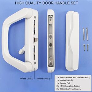 Sliding Patio Door Handle Set with Mortise Lock, Suitable for Sliding Glass Patio Door Thickness from 0.75in to 1.4in, 4-15/16" Screw Holes, Lock Outside, Reversible Design, Non-Keyed, White