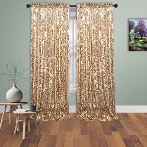 ycc 9ft x 9 ft gold big payette sequin curtains with rod pocket panels curtain