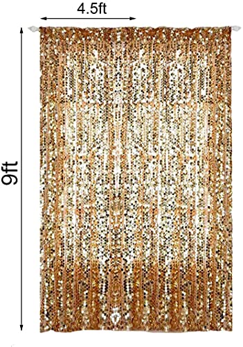 YCC 9FT x 9 FT Gold Big Payette Sequin Curtains with Rod Pocket Panels Curtain