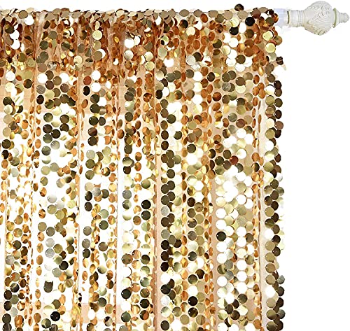 YCC 9FT x 9 FT Gold Big Payette Sequin Curtains with Rod Pocket Panels Curtain