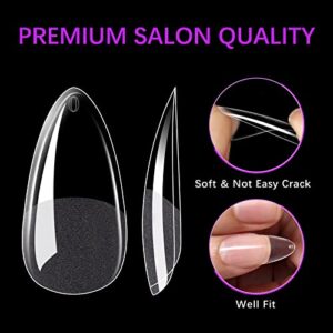 Soft Gel Nail Tips Almond - BTArtbox 500pcs Supremely Fit & No E-file Needed False Nails, Soak Off Full Cover Fake Nail Tips for Acrylic Nails Professional Extension with Case, 10 Size