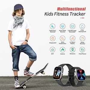 HENGTO Fitness Tracker Watch for Kids, IP68 Waterproof Kids Smart Watch with 1.4" DIY Watch Face 19 Sport Modes, Pedometers, Heart Rate, Sleep Monitor, Great Gift for Boys Girls Teens 6-16 (Black)