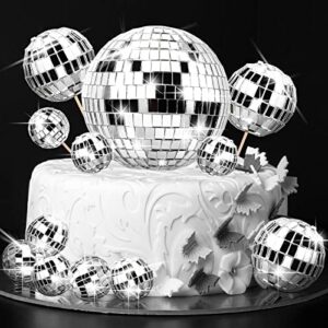 12 piece disco ball cake toppers disco ball cupcake toppers 70's disco cake centerpiece decor disco theme cake picks for saturday night fever party supplies disco ball dance birthday party supplies