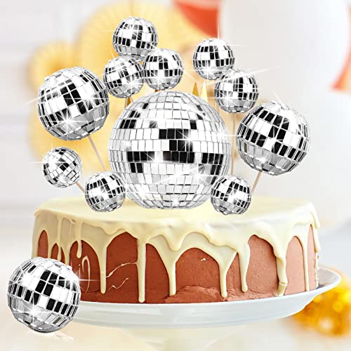 12 Piece Disco Ball Cake Toppers Disco Ball Cupcake Toppers 70's Disco Cake Centerpiece Decor Disco Theme Cake Picks for Saturday Night Fever Party Supplies Disco Ball Dance Birthday Party Supplies